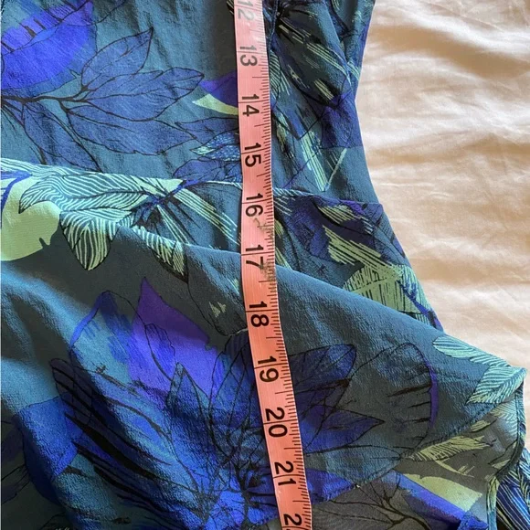 Rebecca Taylor Blue Green Floral Silk Sleeveless Peplum Top 8 - Picture 5 of 6